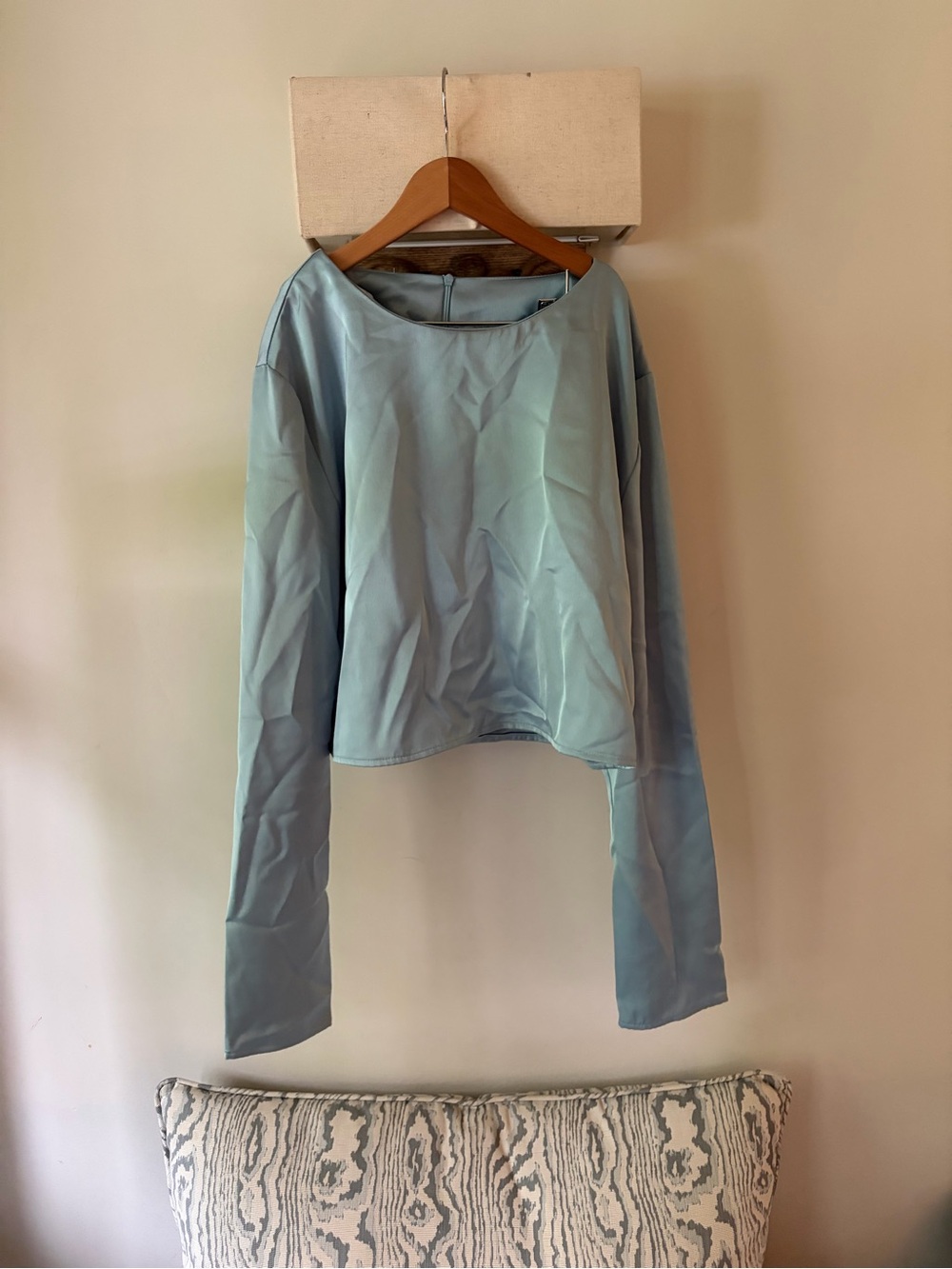 Light Blue Women's Glam Long-Sleeve Satin Top